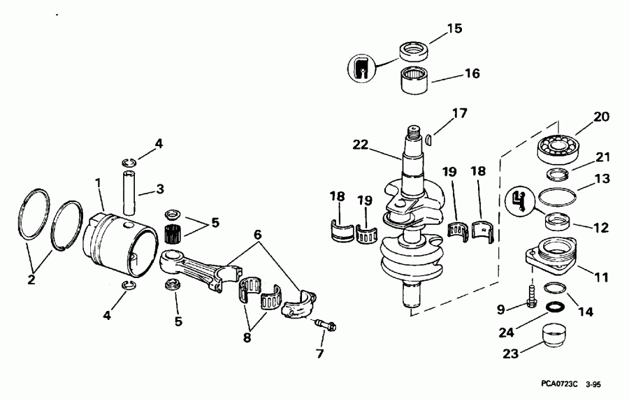 ��������� �������� ����� Evinrude SE25RDEDC 1996  - ank��� & ������� - ankshaft & Piston