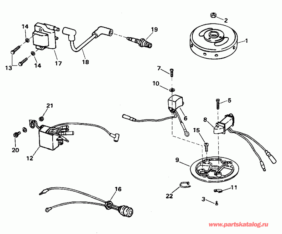 �������� ����� EVINRUDE SE2REDE 1996  - mature �������� & Coil Assembly / mature Plate & Coil Assembly