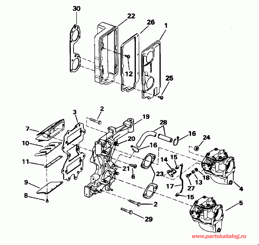 �������� ��������� ����� EVINRUDE SE40RPLH 1996  - take ��������� & Air ��������� - take Manifold & Air Silencer