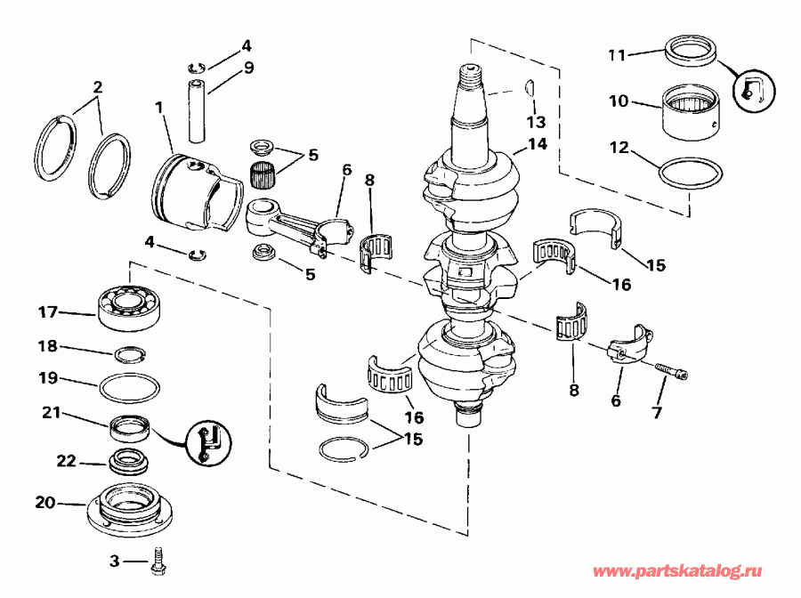 �������� ����� EVINRUDE SE65RSLM 1996  - ankshaft & Piston - ank��� & �������