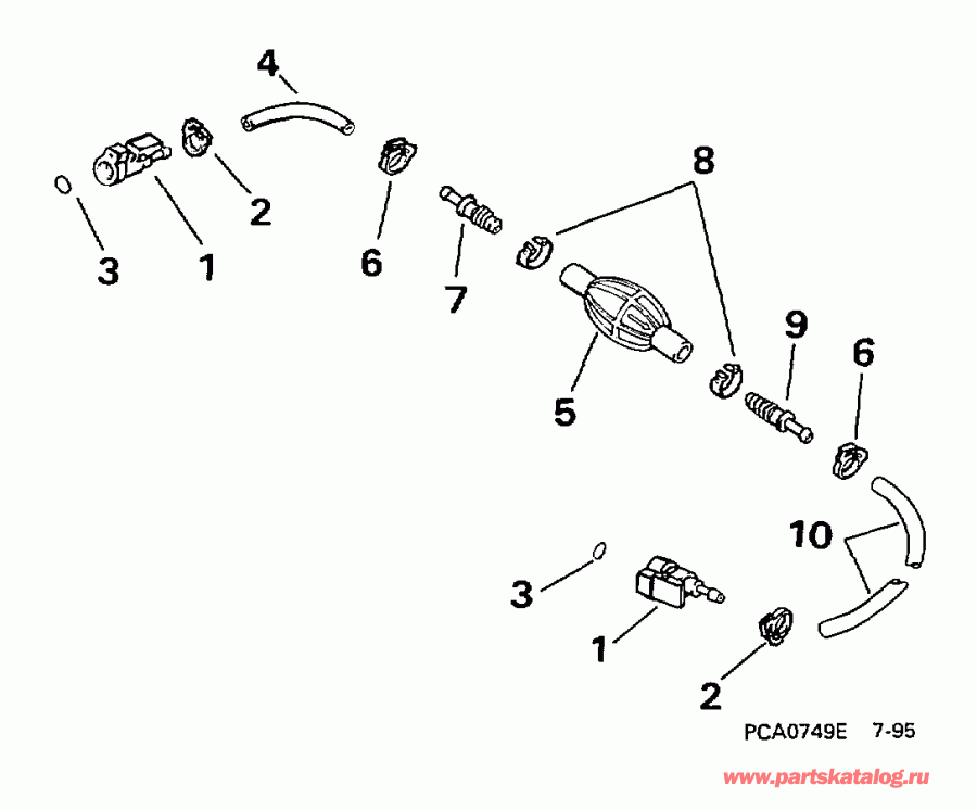 ��������� ��������� Evinrude BE10FWLEUR 1997  - el ����� & ��������� ����� 5 / 16 ���� I.d. / el Hose & Primer Bulb 5/16 In. I.d.