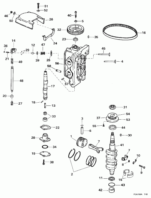��������� �������� ����� Evinrude BE15FRELUA 1997  - linder Head & Crankshaft - linder Head & ��������