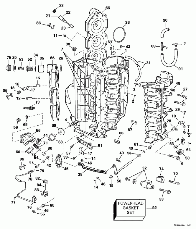 ��������� �������� ����� Evinrude BE175NXEUC 1997  - linder & Crankcase