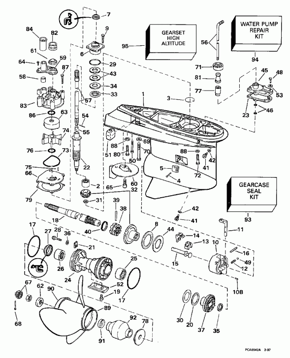 �������� ��������� ����� Evinrude BE200TXEUA 1997  - �������� Rotation - 25 ���� & 30 ���� Models / Standard Rotation - 25 In. & 30 In. Models