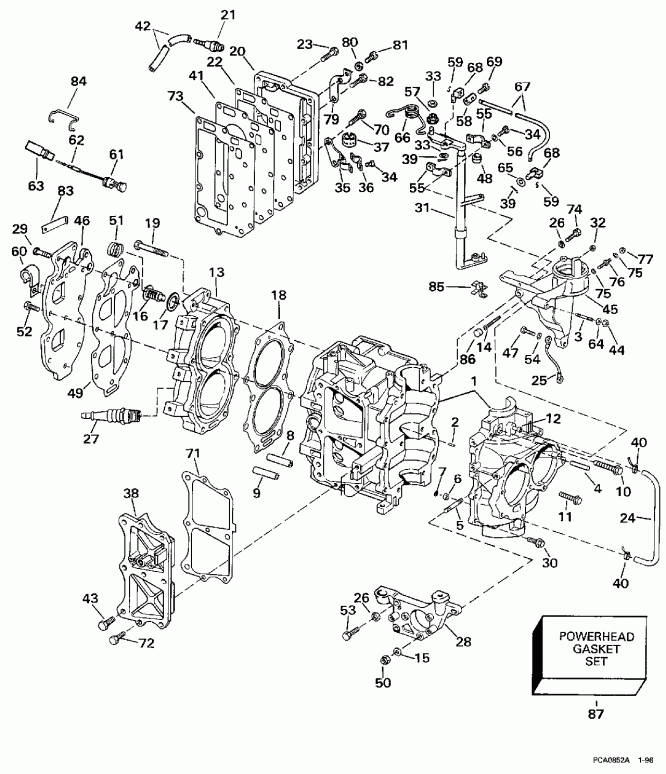 �������� ����� EVINRUDE BE20SELEUM 1997  - linder & ������ ��������� / linder & Crankcase