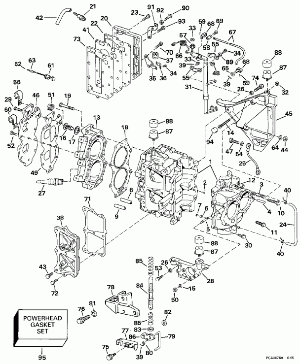 ��������� ����� EVINRUDE BE25BAEUA 1997  - linder & Crankcase / linder & ������ ���������