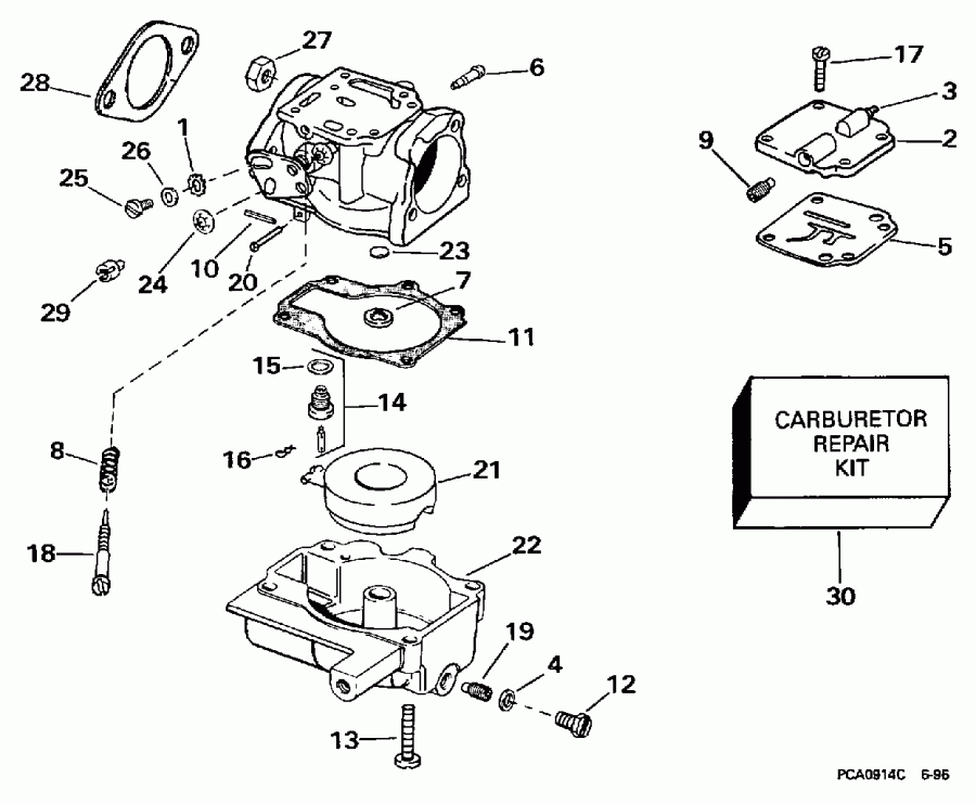 ��������� EVINRUDE BE25ELEUB 1997  - rburetor 30e, 30el / rburetor 30e, 30el