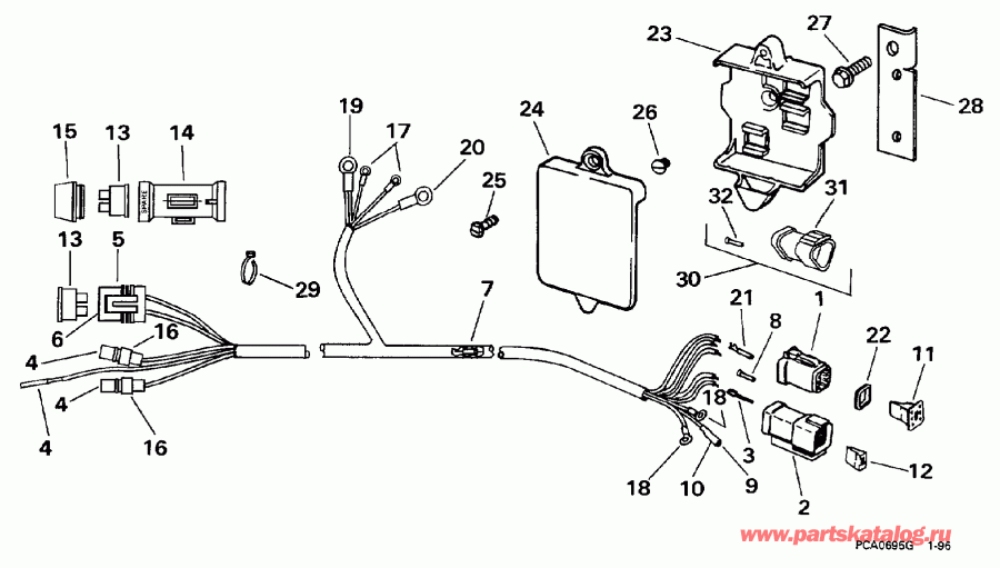 ��������� ��������� Evinrude BE25ELEUB 1997  - tor ������ Assembly / tor Cable Assembly