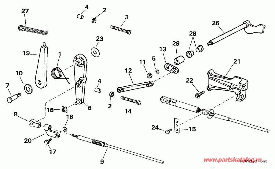 �������� ����� Evinrude BE25QLEUR 1997  - rottle ��������� �������� - rottle Linkage