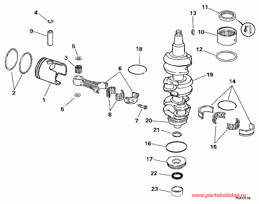 ��������� ��������� EVINRUDE BE35QLEUR 1997  - ankshaft & Piston - ank��� & �������