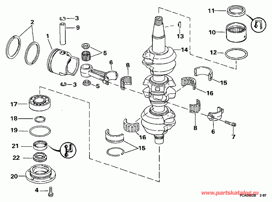 ��������� ��������� EVINRUDE BE60TLEUA 1997  - ankshaft & Piston - ank��� & �������