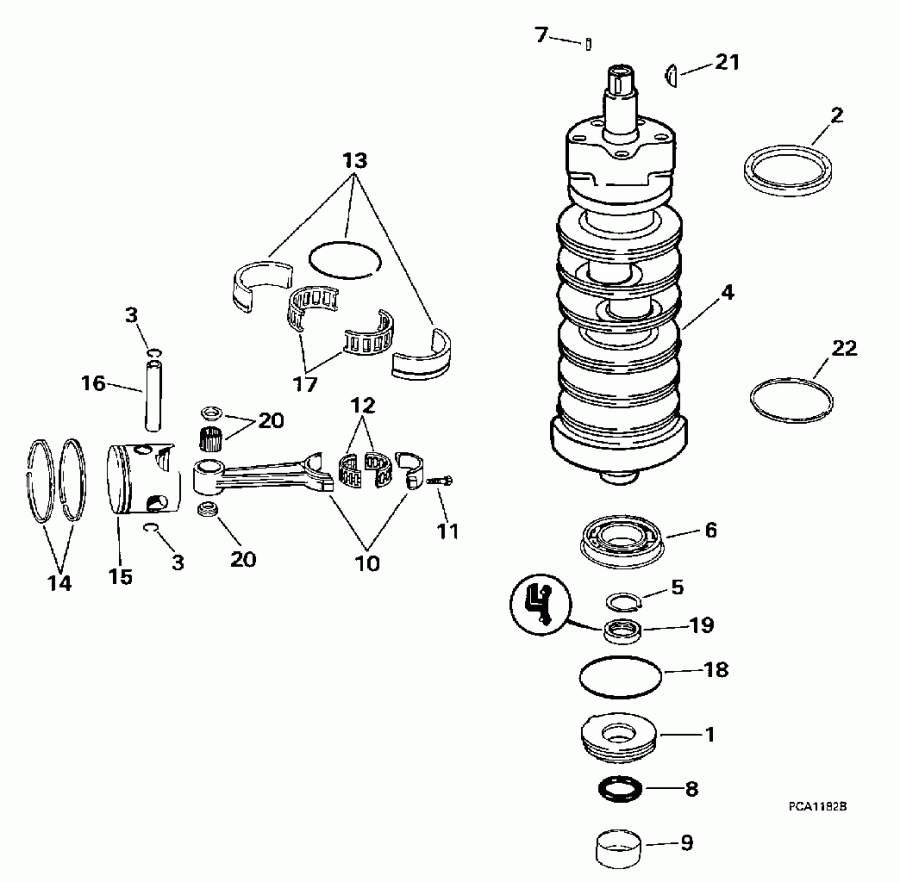 ��������� ����� Evinrude BE90ELEUA 1997  - ank��� & ������� / ankshaft & Piston