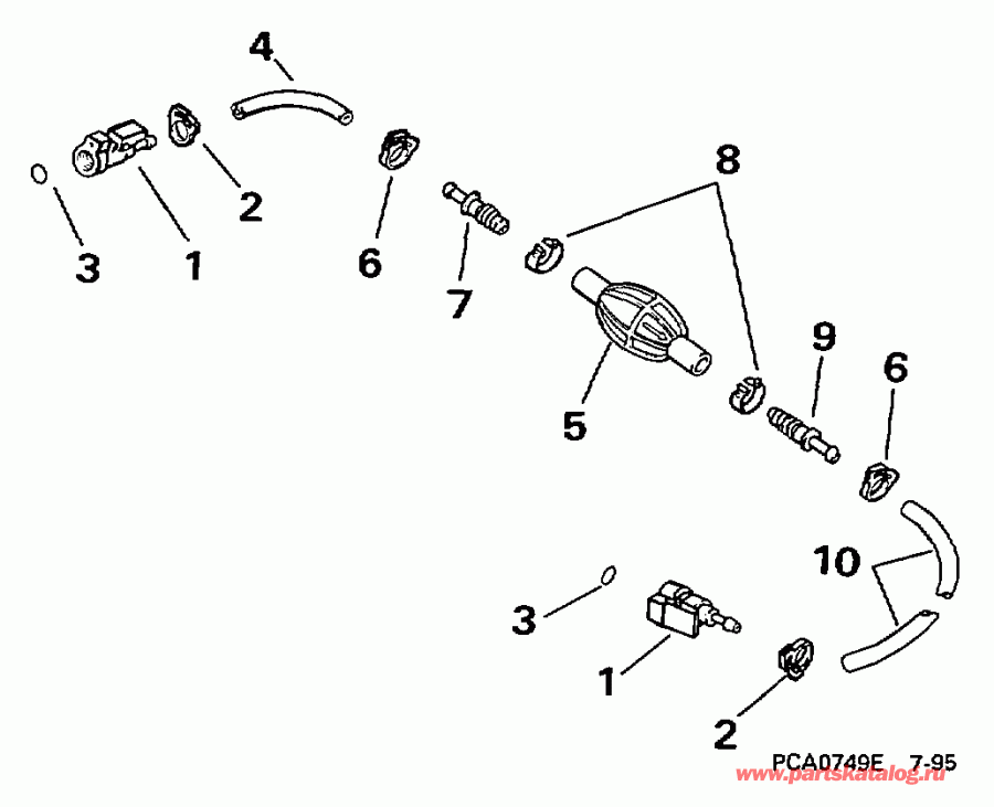 ��������� Evinrude E10EEUS 1997  - el ����� & ��������� ����� 5 / 16 ���� I.d.