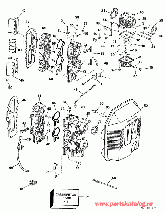 ��������� ����� EVINRUDE E115SXEUA 1997  - rburetor & Intake Manifold - rburetor & �������� ���������