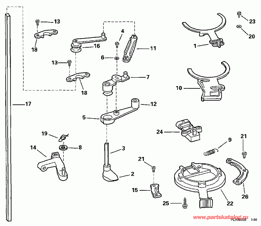 ��������� ��������� EVINRUDE E150EXEUE 1997  - rottle Linkage