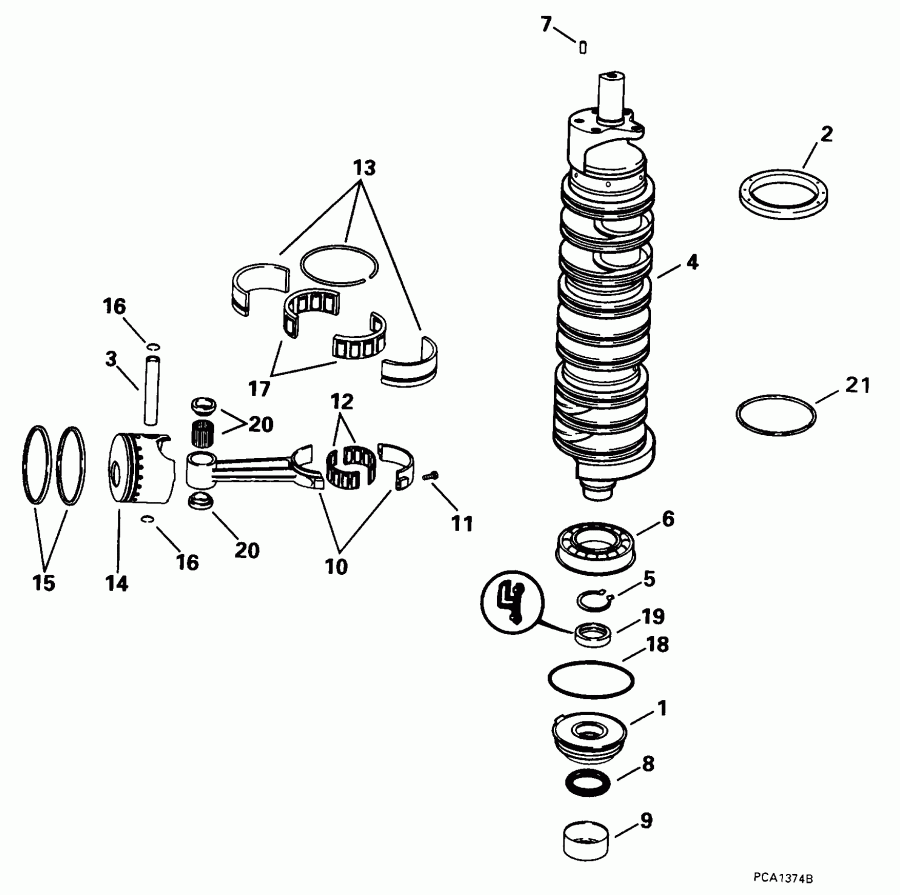 �������� ��������� ����� EVINRUDE E150ILEUC 1997  - ankshaft & Pistons / ank��� & ������