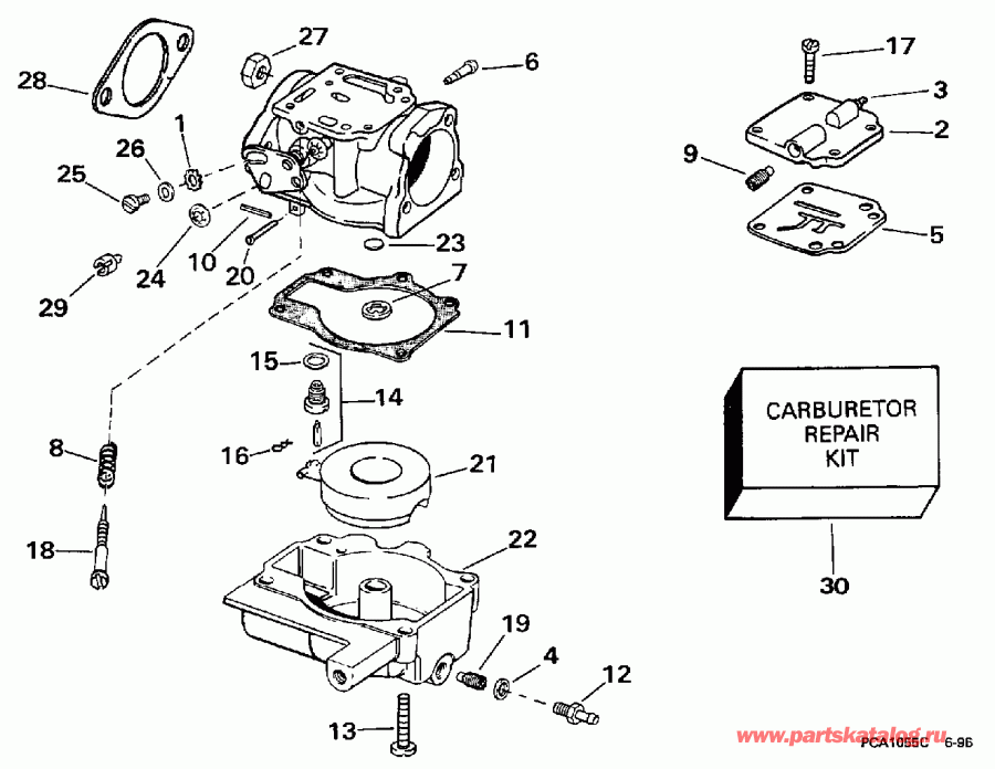 ����� Evinrude E20CREUM 1997  - rburetor 25ba, 25ra, 25rd, 30ba, 30r, 25jr
