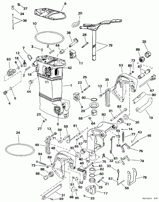 ����� Evinrude E25QLEUR 1997  - ������ Tilt - Manual Tilt