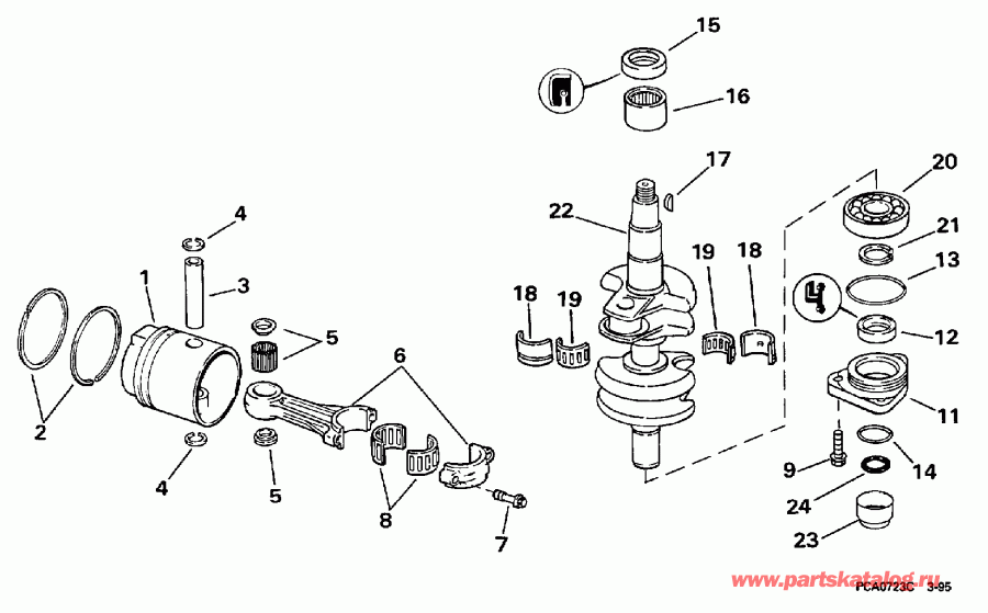 ����� Evinrude E25TEEUM 1997  - ankshaft & Piston