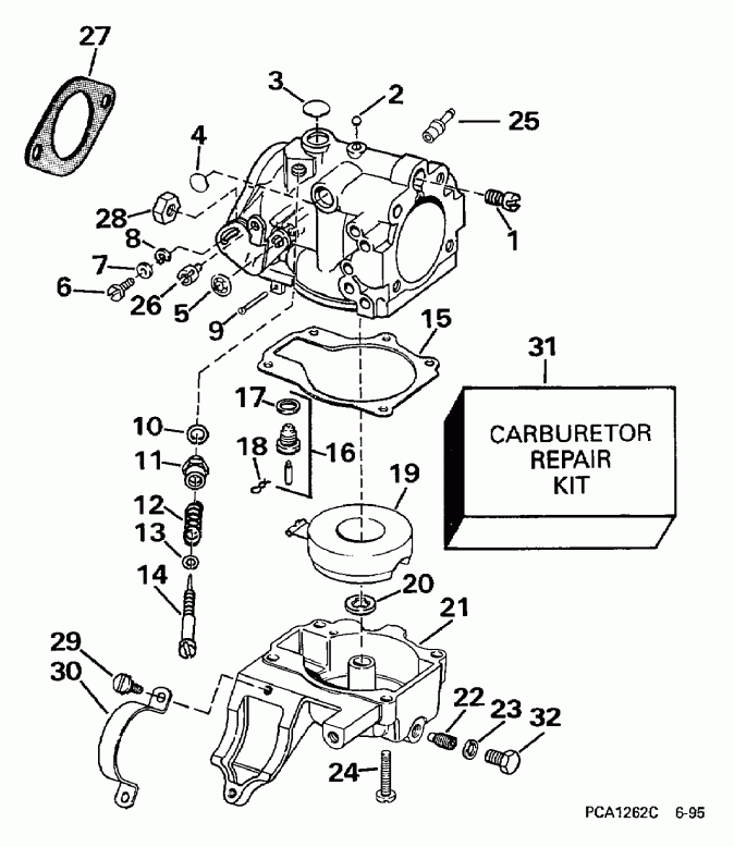 EVINRUDE E30EEUD 1997  - rburetor 20se, 20sel, 25e, 25el