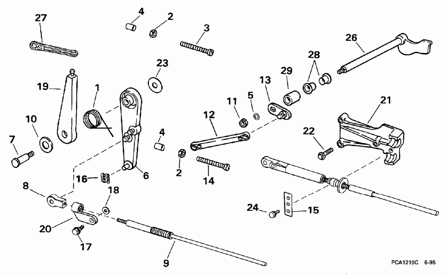 ��������� ����� EVINRUDE E35KLEUR 1997  - rottle Linkage