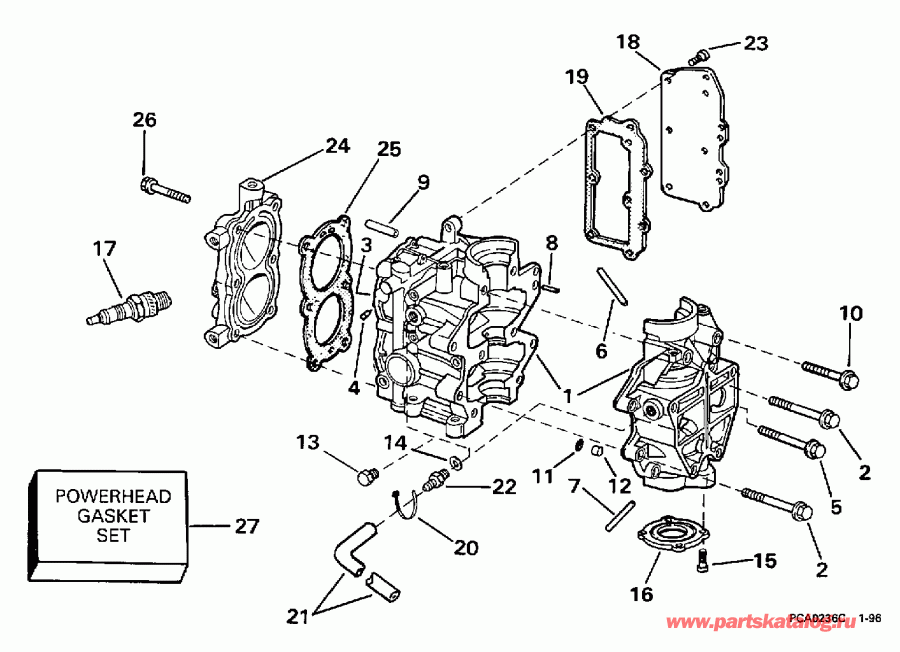 ��������� ��������� EVINRUDE E4RLEUC 1997  - linder & Crankcase