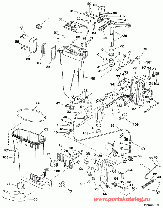 ����� Evinrude E50JEUC 1997  - haust Housing & Stern & Swivel Bracket - haust ������ & Stern & ���������� ���������