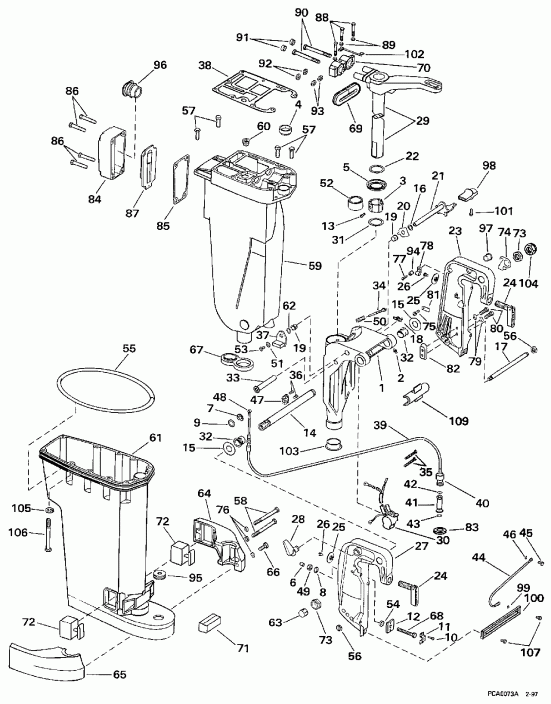  Evinrude E50TLEUC 1997  - haust Housing & Stern & Swivel Bracket / haust ������ & Stern & ���������� ���������