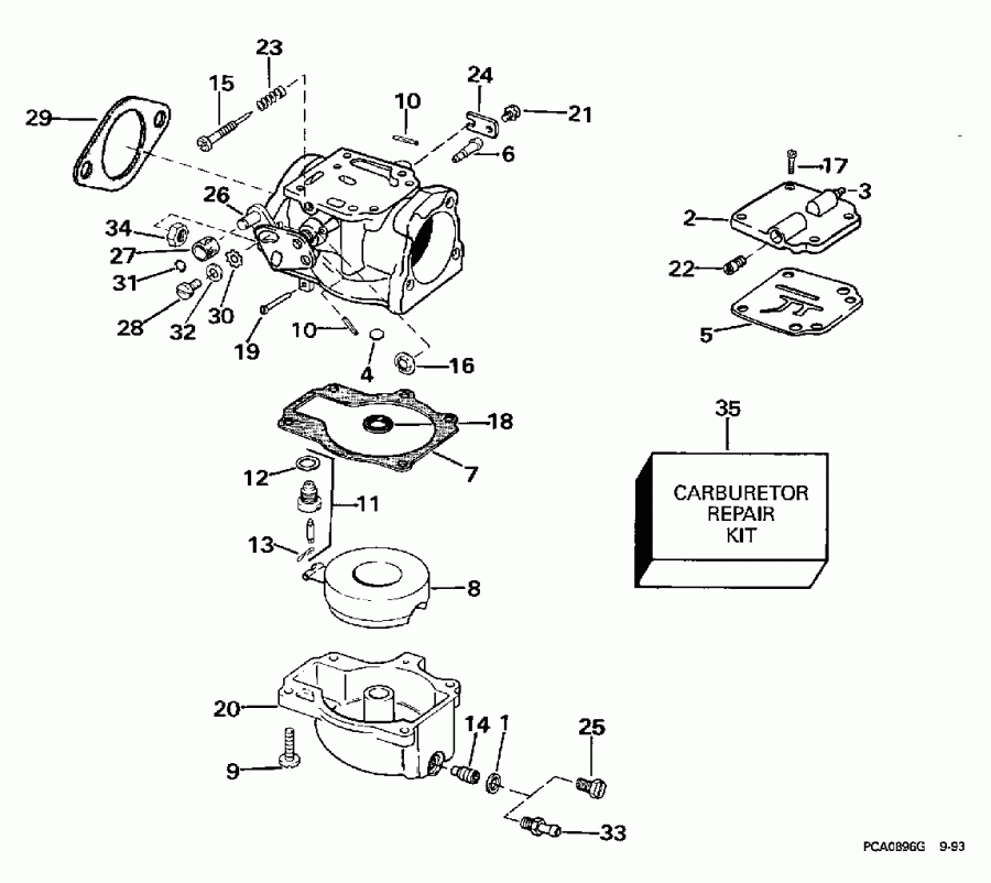 ��������� �������� ����� EVINRUDE E65RSLZ2 1997  - rburetor - rburetor