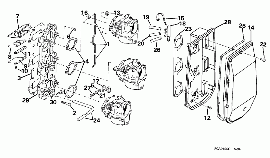 ��������� ��������� Evinrude E65RSLZ2 1997  - take Manifold & Air Silencer / take ��������� & Air ���������