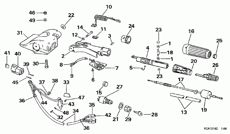 ��������� �������� ����� Evinrude HE35RMLEUR 1997  - ee������ & ������������� Handle / eering & Shift Handle