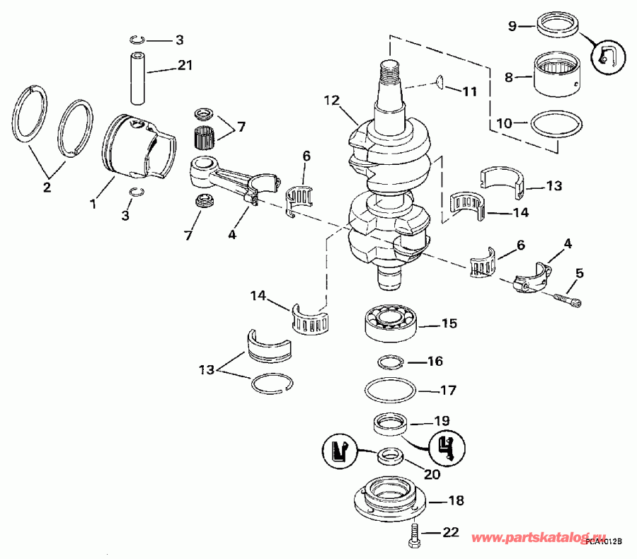 �������� ��������� ����� Evinrude HE40RLEUC 1997  - ankshaft & Piston