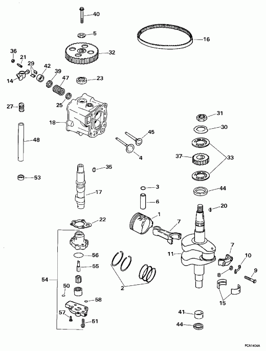 ��������� EVINRUDE HE5FRLEUR 1997  - linder Head & �������� - linder Head & Crankshaft