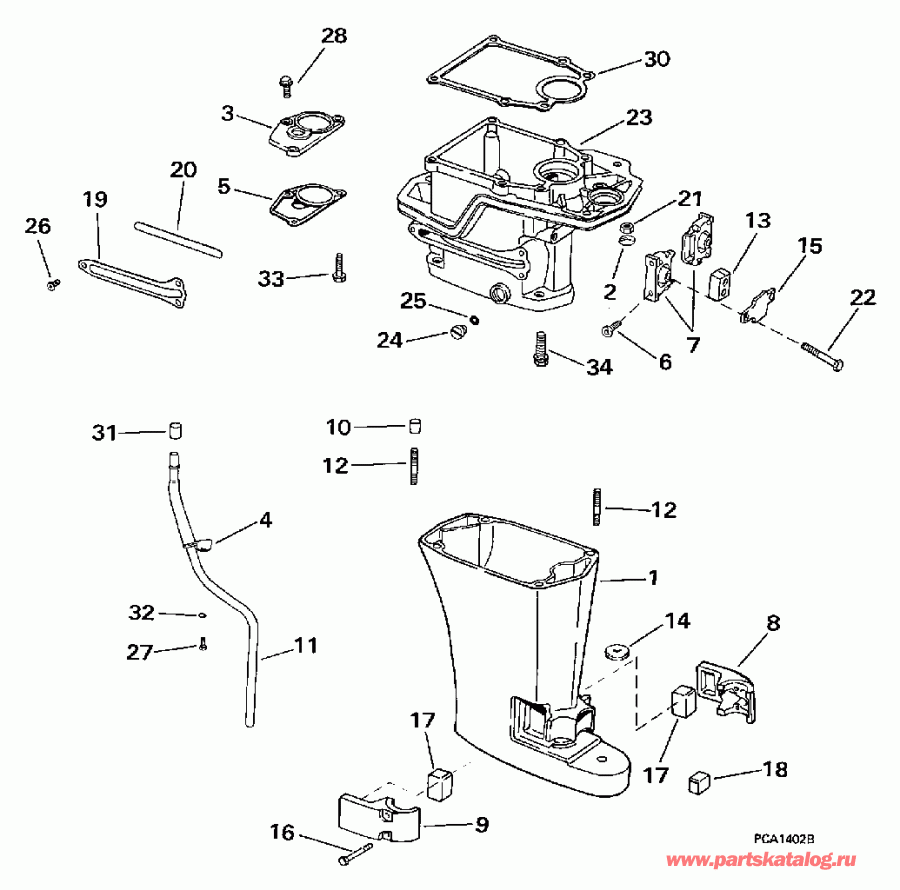 ��������� ��������� Evinrude HE6FRLEUR 1997  - haust ������ / haust Housing
