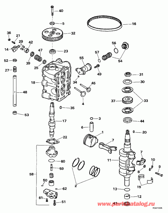  EVINRUDE HE8FRLEUR 1997  - linder Head & �������� / linder Head & Crankshaft
