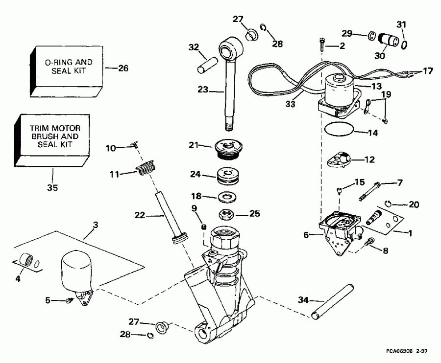 ��������� ��������� EVINRUDE L115GLEUC 1997  - wer Trim / tilt Hydraulic Assembly