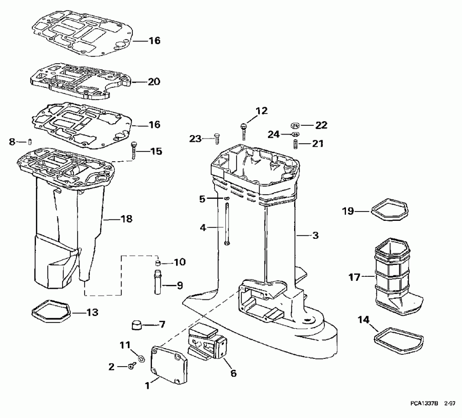 ��������� ��������� EVINRUDE SE105RWLP 1997  - haust Housing - haust ������