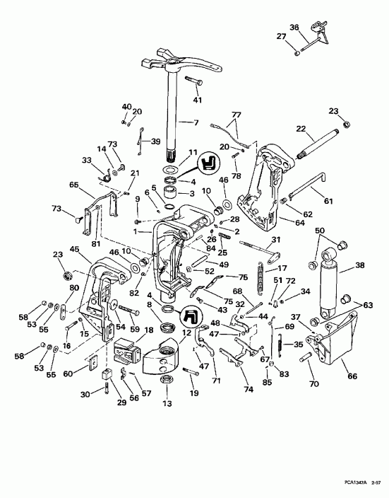 ��������� �������� ����� EVINRUDE SE105RWLP 1997  - ern & Swivel Bracket / ern & ���������� ���������