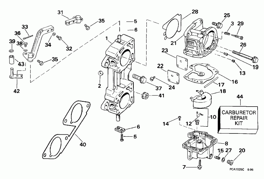 �������� ��������� ����� Evinrude SE125RWYJ 1997  - rburetor & ��������� �������� / rburetor & Linkage