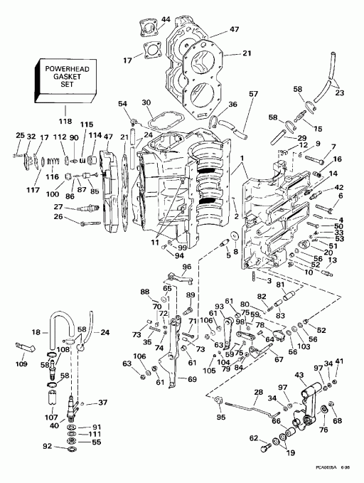 ��������� �������� ����� EVINRUDE SE125RWYJ 1997  - linder & Crankcase