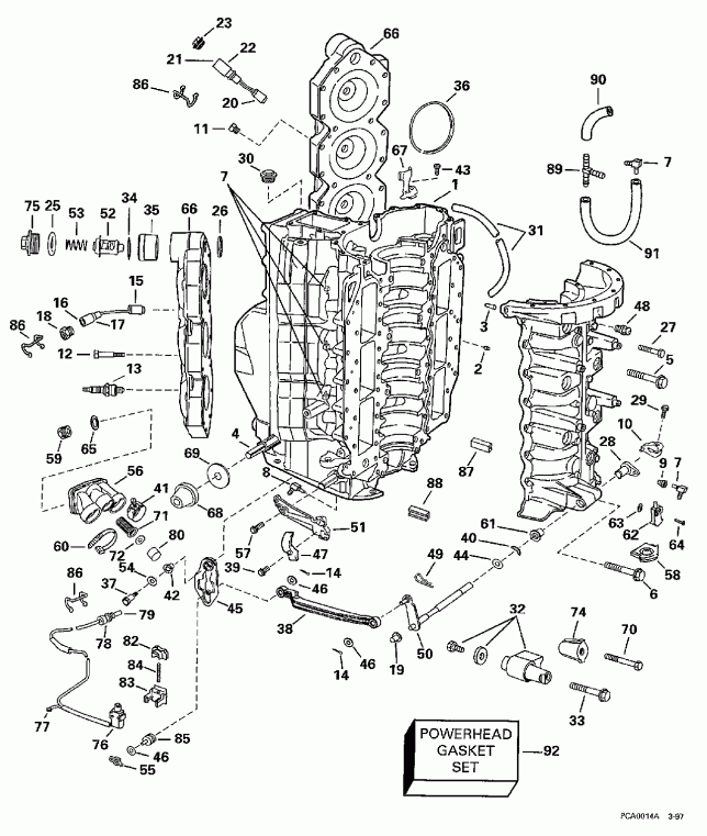 ��������� ����� Evinrude SE150WTPLT4 1997  - linder & Crankcase / linder & ������ ���������