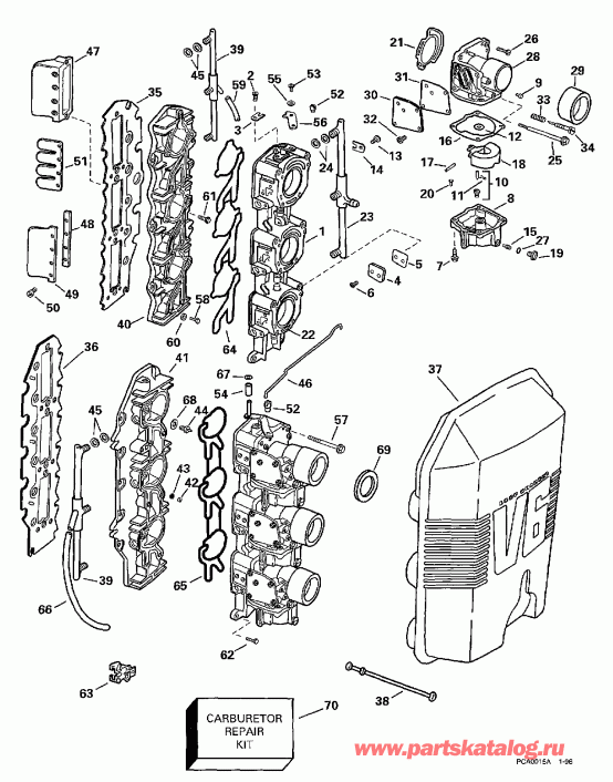 �������� ��������� ����� Evinrude SE150WTPLT 1997  - rburetor & Intake Manifold - rburetor & �������� ���������