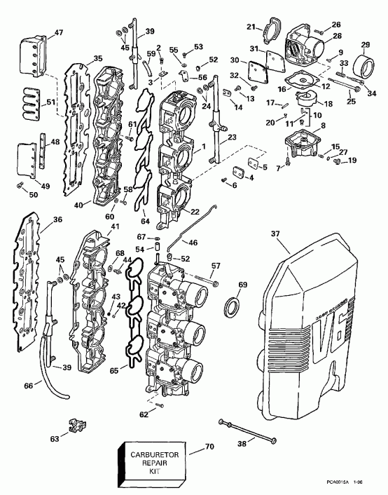 ��������� ��������� Evinrude SE150WTPXT4 1997  - rburetor & Intake Manifold