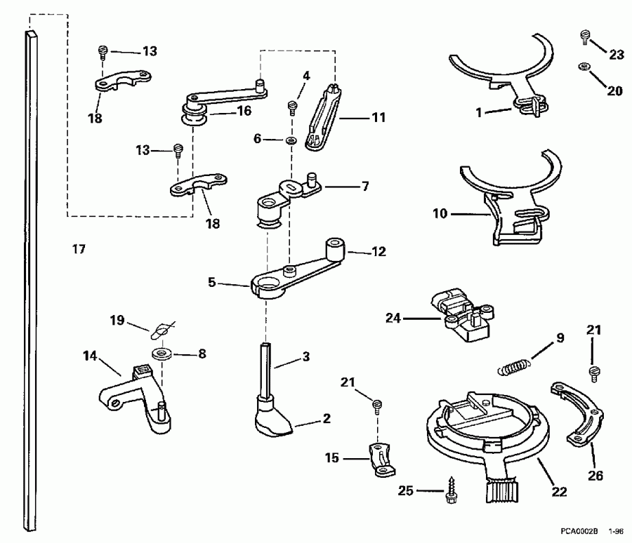 �������� ��������� ����� EVINRUDE SE150WTPXT 1997  - rottle ��������� �������� / rottle Linkage