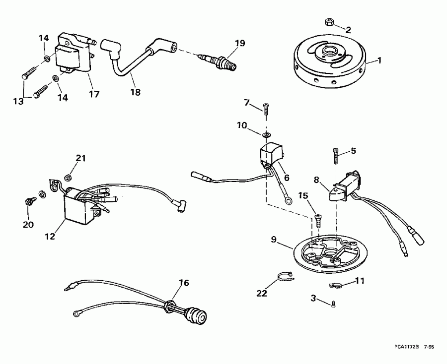 ����� EVINRUDE SE3ROEUD 1997  - mature �������� & Coil Assembly - mature Plate & Coil Assembly
