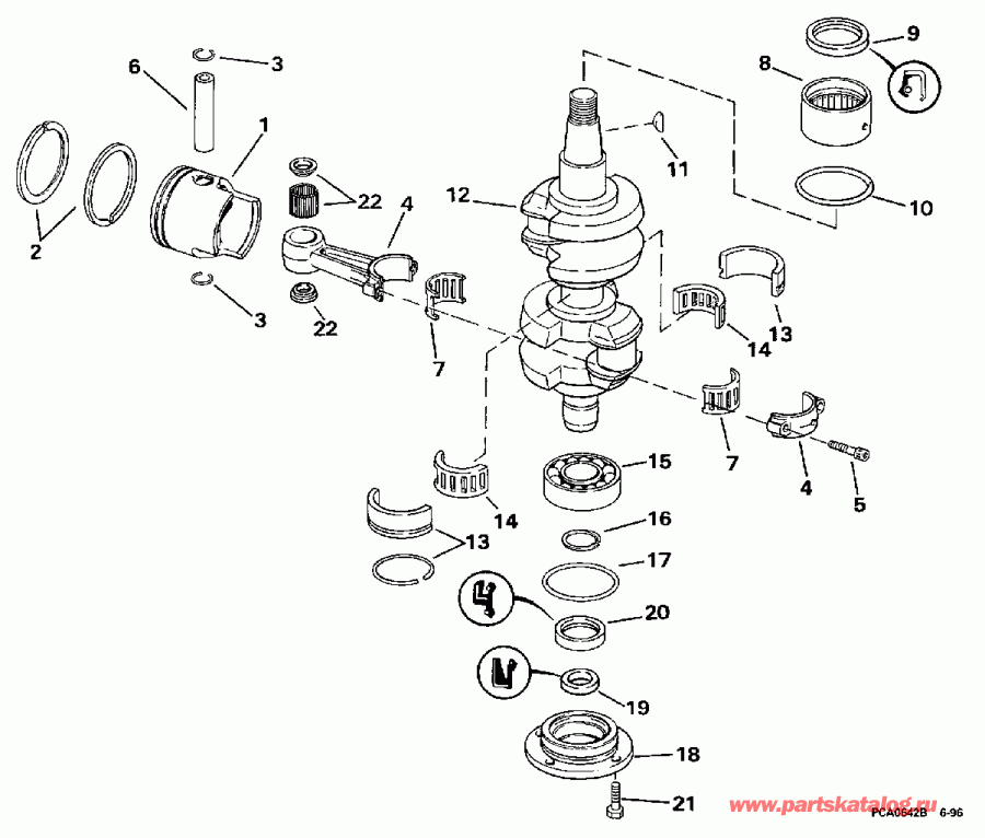 ����� Evinrude SE40RPLB 1997  - ank��� & ������� - ankshaft & Piston