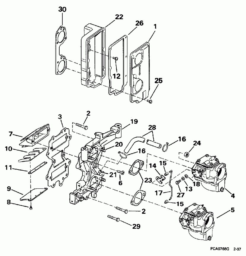 ��������� EVINRUDE SE55RSLC 1997  - take ��������� & Air ��������� / take Manifold & Air Silencer