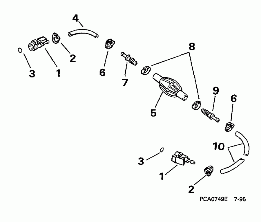 ��������� ��������� Evinrude SE65RSLZ2 1997  - el ����� & ��������� ����� 5 / 16 ���� I.d. - el Hose & Primer Bulb 5/16 In. I.d.