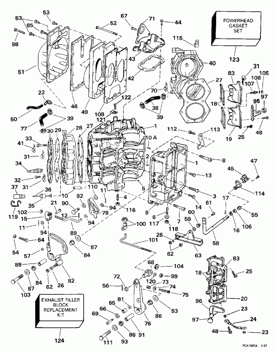��������� ��������� EVINRUDE XE115HXEUA 1997  - linder & Crankcase