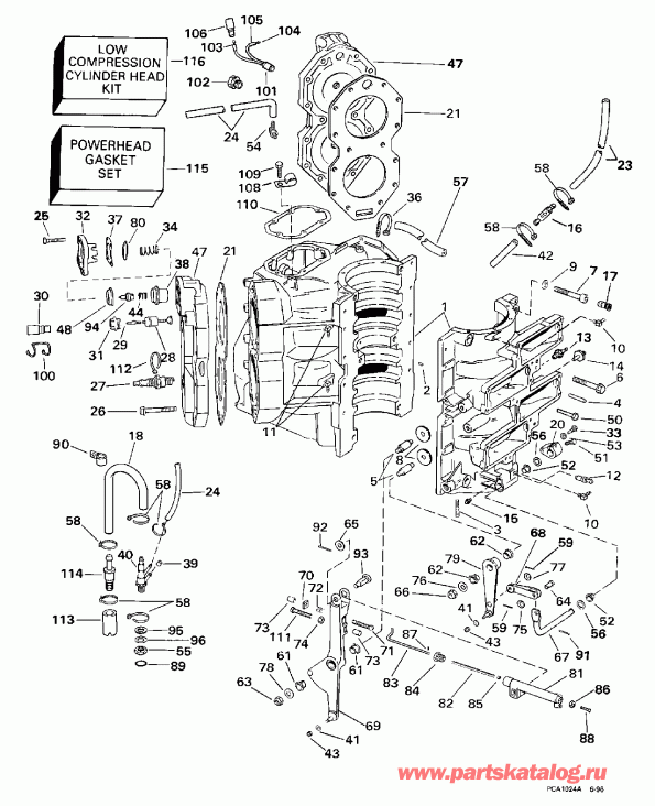 ��������� Evinrude BE130TLECE 1998  - linder & Crankcase - linder & ������ ���������